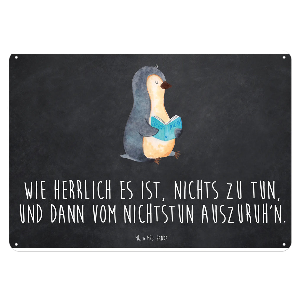 Blechschild Pinguin Buch Blechschild, Metallschild, Geschenk Schild, Schild, Magnet-Metall-Schild, Deko Schild, Wandschild, Wand-Dekoration, Türschild, Pinguin, Pinguine, Buch, Lesen, Bücherwurm, Nichtstun, Faulenzen, Ferien, Urlaub, Freizeit