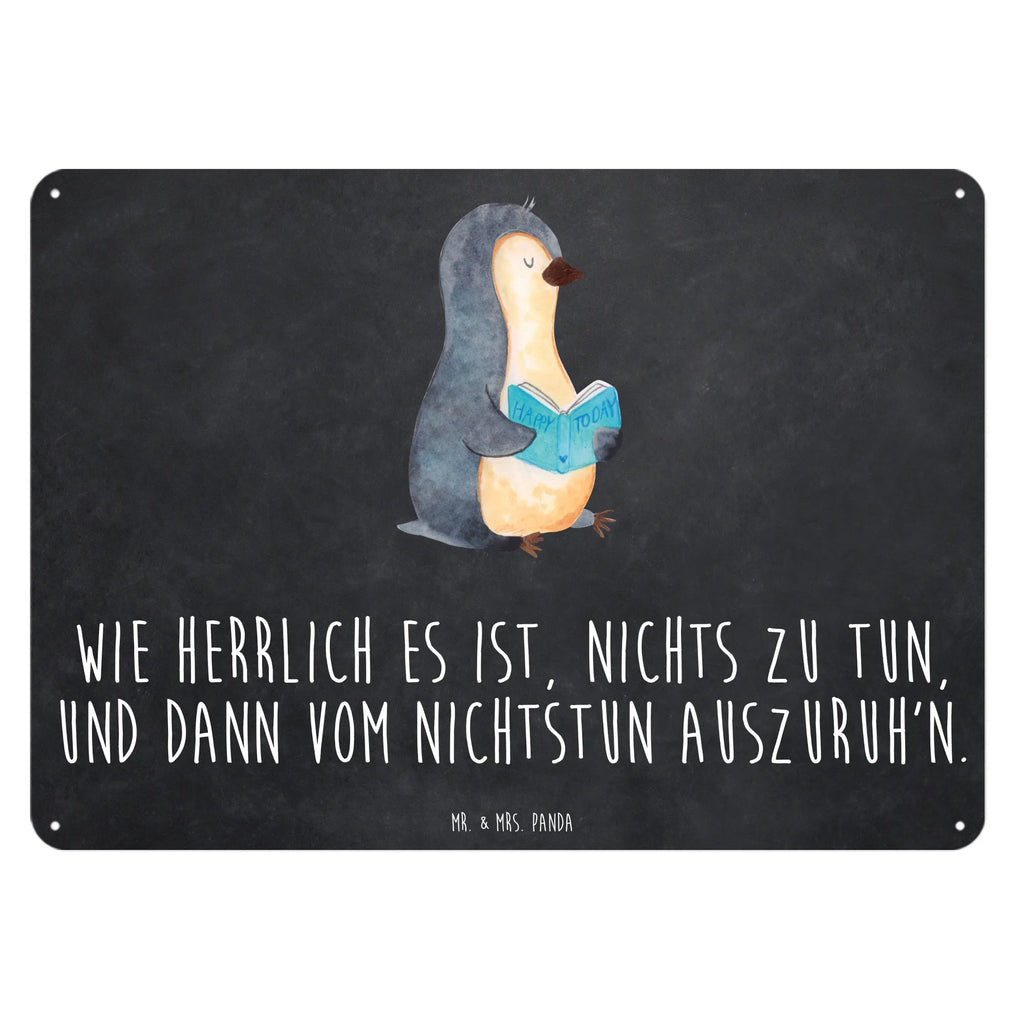 Blechschild Pinguin Buch Blechschild, Metallschild, Geschenk Schild, Schild, Magnet-Metall-Schild, Deko Schild, Wandschild, Wand-Dekoration, Türschild, Pinguin, Pinguine, Buch, Lesen, Bücherwurm, Nichtstun, Faulenzen, Ferien, Urlaub, Freizeit