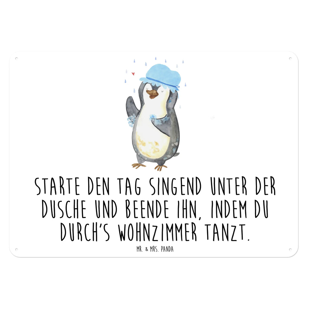 Blechschild Pinguin duscht Blechschild, Metallschild, Geschenk Schild, Schild, Magnet-Metall-Schild, Deko Schild, Wandschild, Wand-Dekoration, Türschild, Pinguin, Pinguine, Dusche, duschen, Lebensmotto, Motivation, Neustart, Neuanfang, glücklich sein