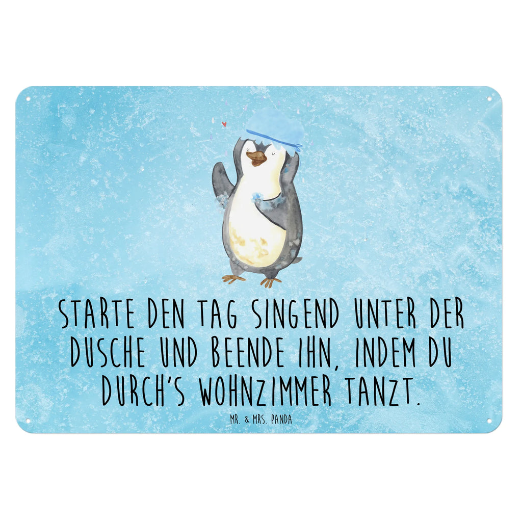 Blechschild Pinguin duscht Blechschild, Metallschild, Geschenk Schild, Schild, Magnet-Metall-Schild, Deko Schild, Wandschild, Wand-Dekoration, Türschild, Pinguin, Pinguine, Dusche, duschen, Lebensmotto, Motivation, Neustart, Neuanfang, glücklich sein