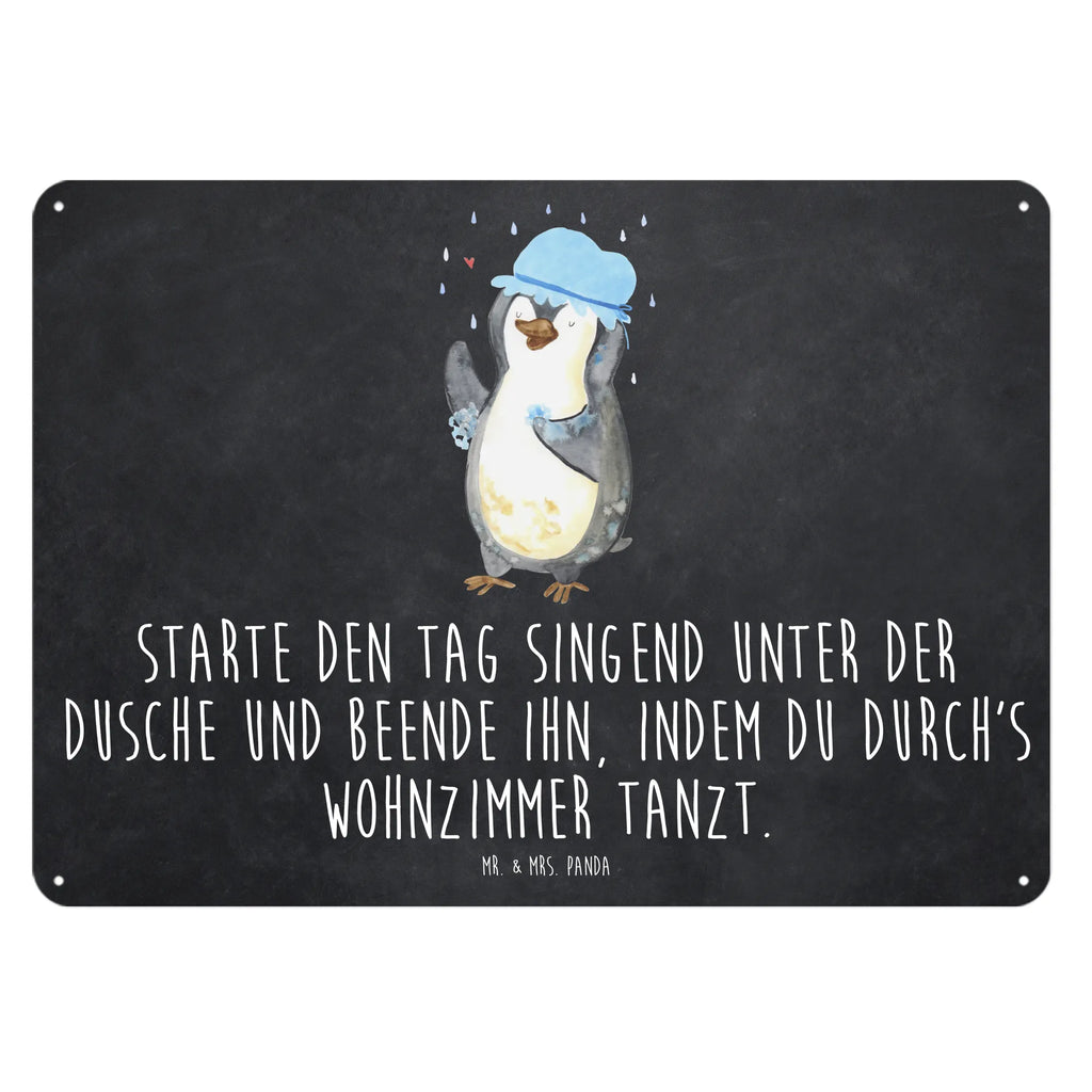 Blechschild Pinguin duscht Blechschild, Metallschild, Geschenk Schild, Schild, Magnet-Metall-Schild, Deko Schild, Wandschild, Wand-Dekoration, Türschild, Pinguin, Pinguine, Dusche, duschen, Lebensmotto, Motivation, Neustart, Neuanfang, glücklich sein