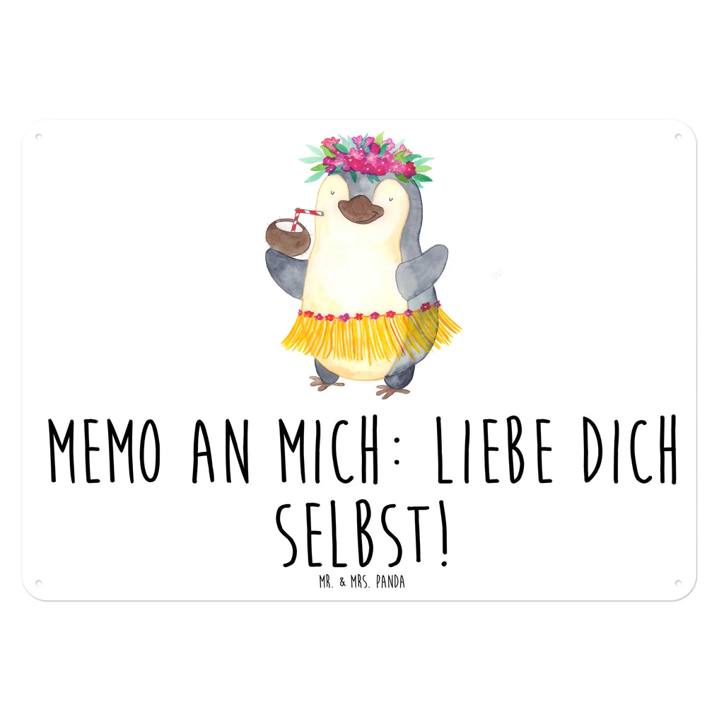 Blechschild Pinguin Kokosnuss Blechschild, Metallschild, Geschenk Schild, Schild, Magnet-Metall-Schild, Deko Schild, Wandschild, Wand-Dekoration, Türschild, Pinguin, Aloha, Hawaii, Urlaub, Kokosnuss, Pinguine