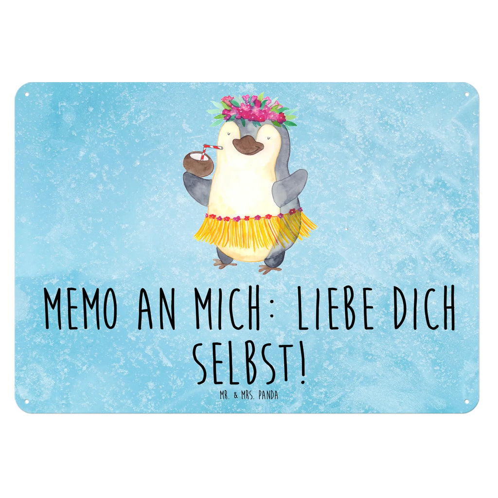 Blechschild Pinguin Kokosnuss Blechschild, Metallschild, Geschenk Schild, Schild, Magnet-Metall-Schild, Deko Schild, Wandschild, Wand-Dekoration, Türschild, Pinguin, Aloha, Hawaii, Urlaub, Kokosnuss, Pinguine