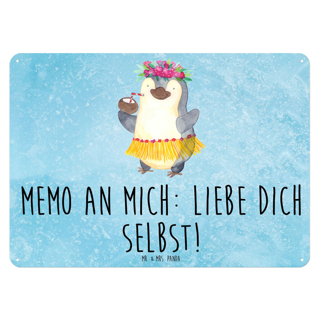 Blechschild Pinguin Kokosnuss Blechschild, Metallschild, Geschenk Schild, Schild, Magnet-Metall-Schild, Deko Schild, Wandschild, Wand-Dekoration, Türschild, Pinguin, Aloha, Hawaii, Urlaub, Kokosnuss, Pinguine