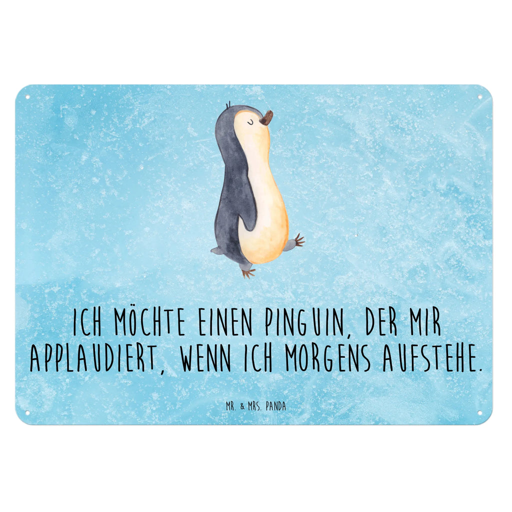 Blechschild Pinguin marschieren Blechschild, Metallschild, Geschenk Schild, Schild, Magnet-Metall-Schild, Deko Schild, Wandschild, Wand-Dekoration, Türschild, Pinguin, Pinguine, Frühaufsteher, Langschläfer, Bruder, Schwester, Familie