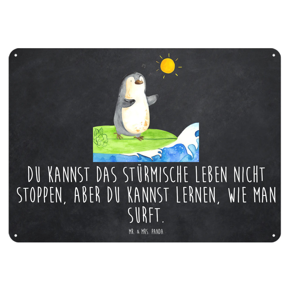 Blechschild Pinguin Surfer Blechschild, Metallschild, Geschenk Schild, Schild, Magnet-Metall-Schild, Deko Schild, Wandschild, Wand-Dekoration, Türschild, Pinguin, Pinguine, surfen, Surfer, Hawaii, Urlaub, Wellen, Wellen reiten, Portugal