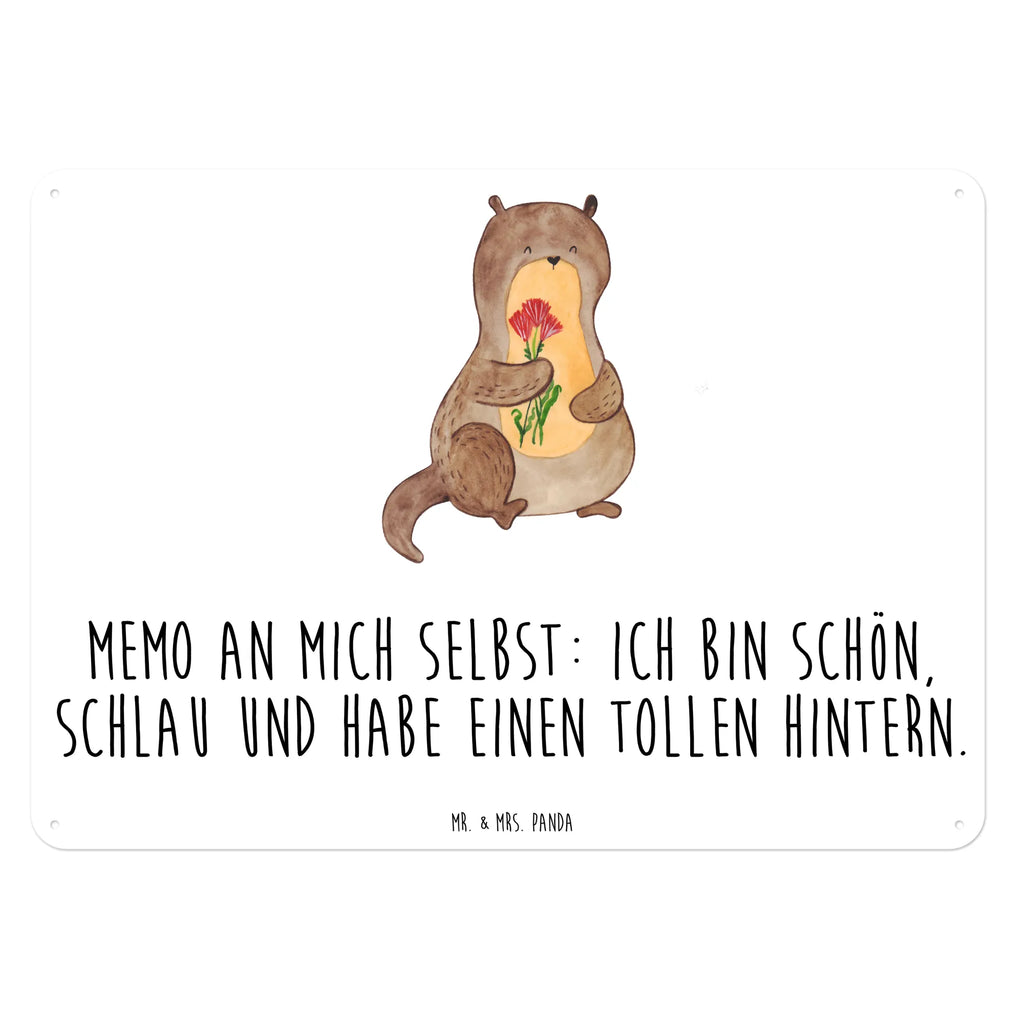 Blechschild Otter Blumenstrauß Blechschild, Metallschild, Geschenk Schild, Schild, Magnet-Metall-Schild, Deko Schild, Wandschild, Wand-Dekoration, Türschild, Otter, Fischotter, Seeotter, Otter Seeotter See Otter