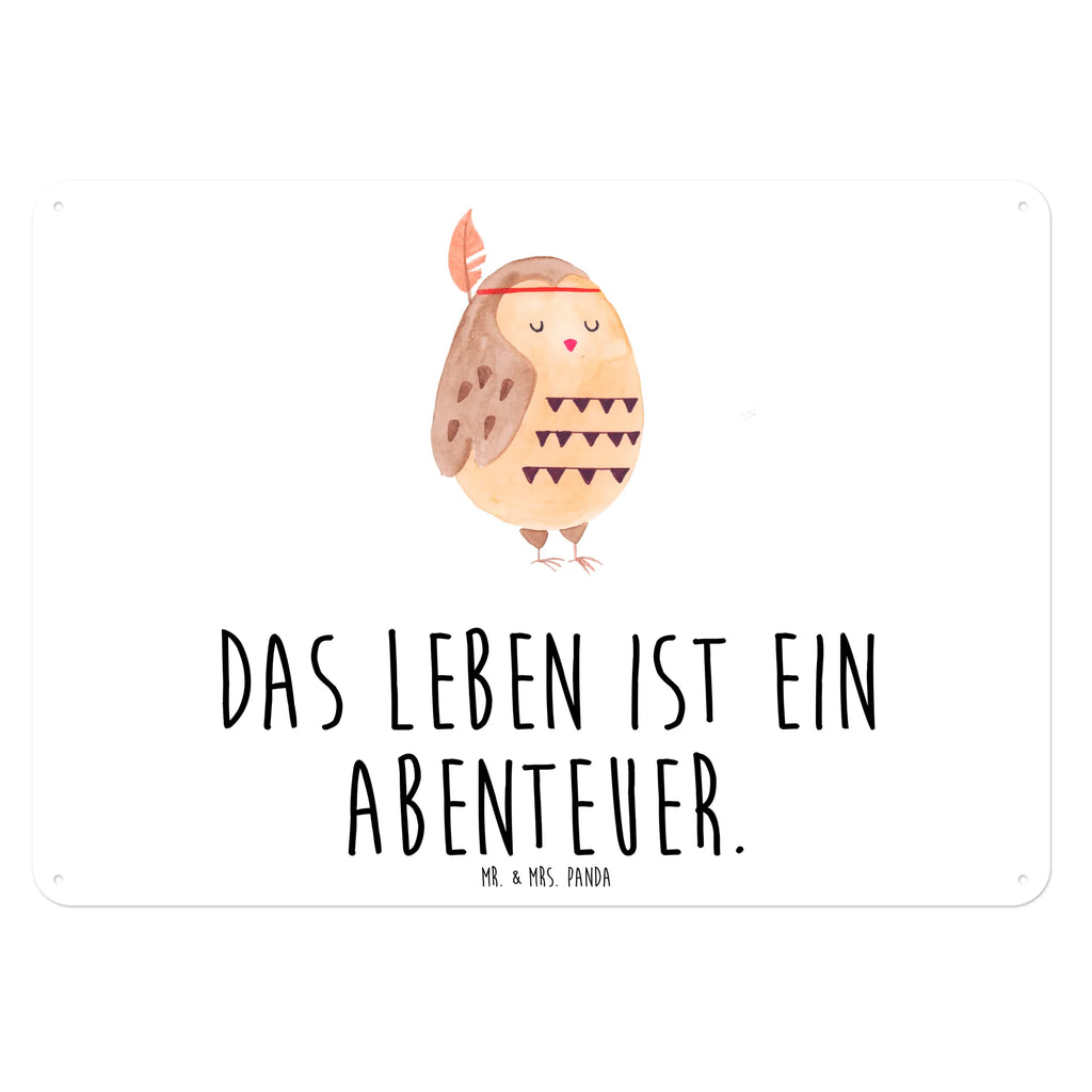 Blechschild Eule Federschmuck Blechschild, Metallschild, Geschenk Schild, Schild, Magnet-Metall-Schild, Deko Schild, Wandschild, Wand-Dekoration, Türschild, Eule, Eule Deko, Owl, Das Leben ist ein Abenteuer, Reisespruch, Federschmuck, Dekoration