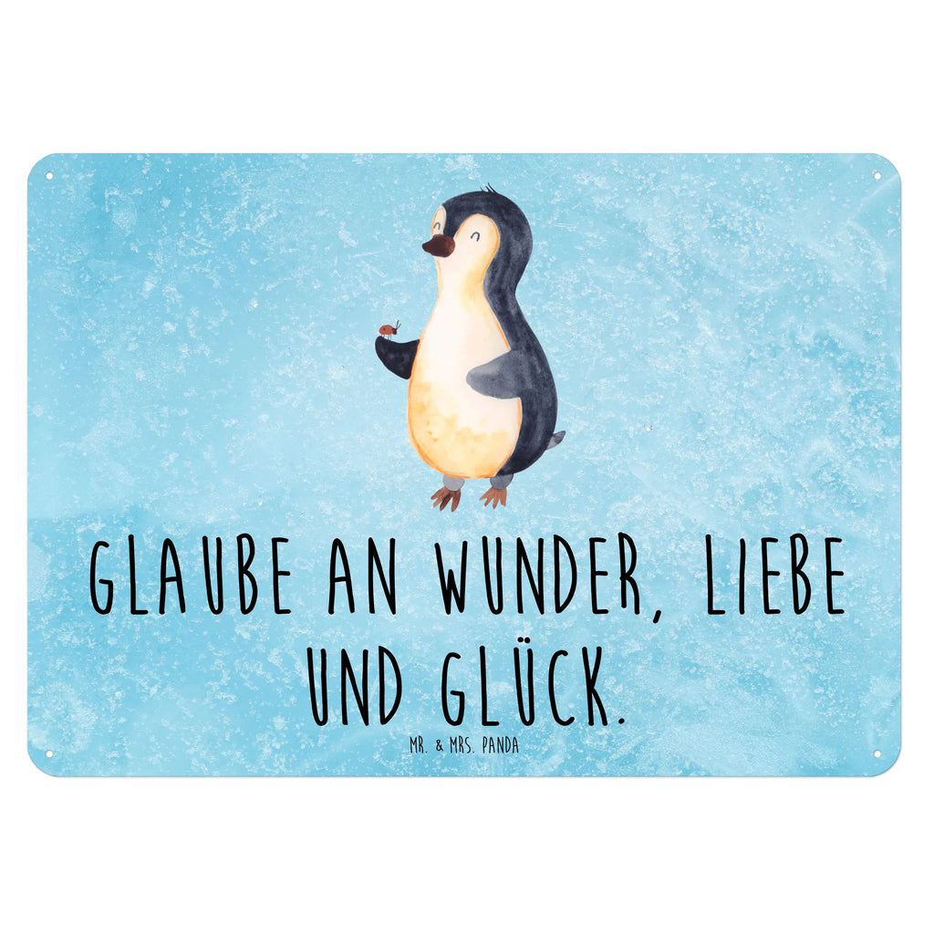 Blechschild Pinguin Marienkäfer Blechschild, Metallschild, Geschenk Schild, Schild, Magnet-Metall-Schild, Deko Schild, Wandschild, Wand-Dekoration, Türschild, Pinguin, Pinguine, Marienkäfer, Liebe, Wunder, Glück, Freude, Lebensfreude