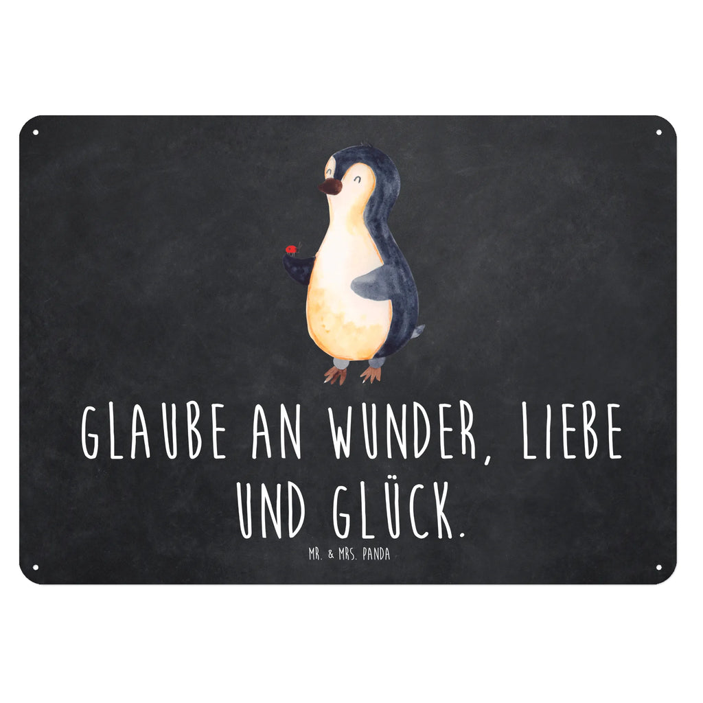 Blechschild Pinguin Marienkäfer Blechschild, Metallschild, Geschenk Schild, Schild, Magnet-Metall-Schild, Deko Schild, Wandschild, Wand-Dekoration, Türschild, Pinguin, Pinguine, Marienkäfer, Liebe, Wunder, Glück, Freude, Lebensfreude