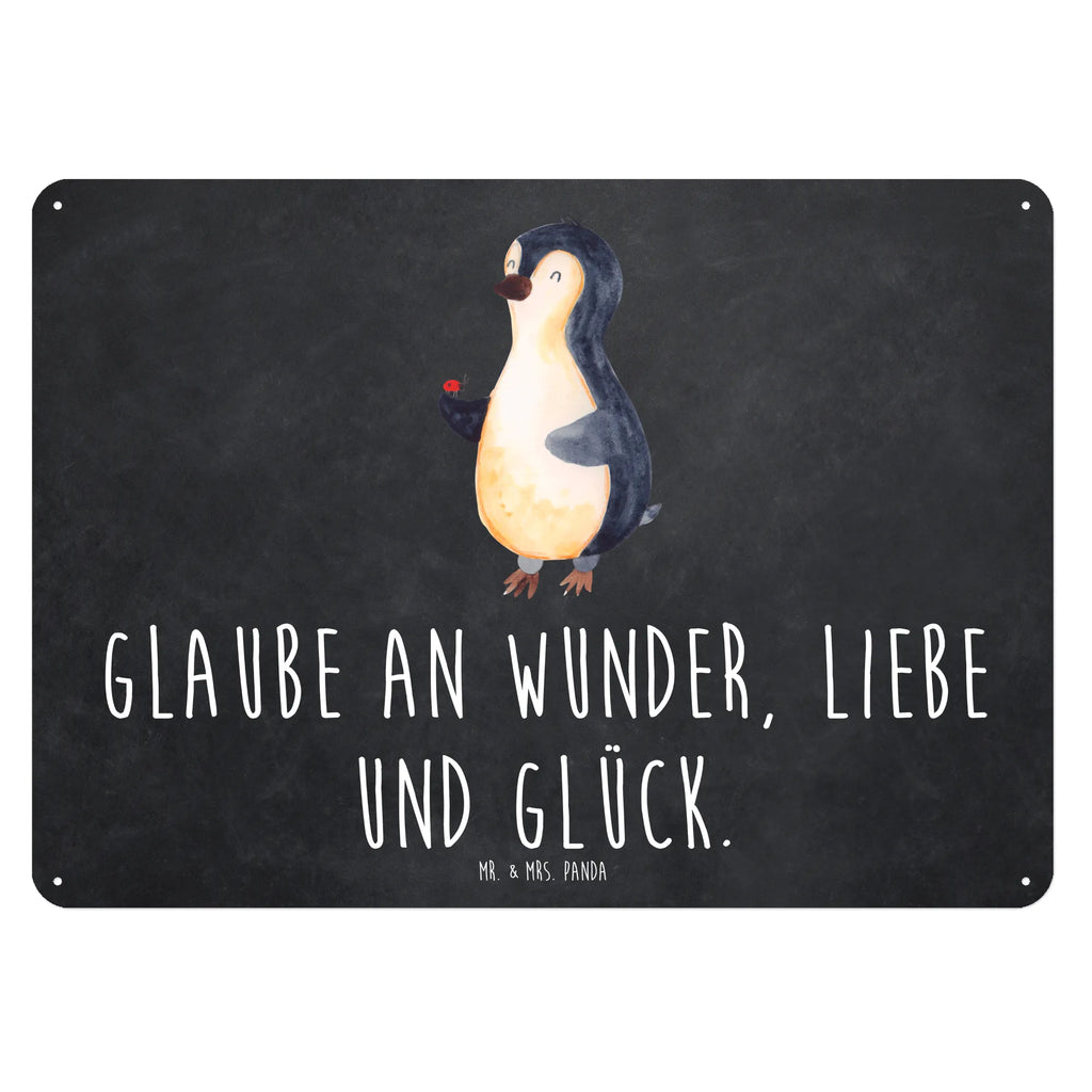 Blechschild Pinguin Marienkäfer Blechschild, Metallschild, Geschenk Schild, Schild, Magnet-Metall-Schild, Deko Schild, Wandschild, Wand-Dekoration, Türschild, Pinguin, Pinguine, Marienkäfer, Liebe, Wunder, Glück, Freude, Lebensfreude