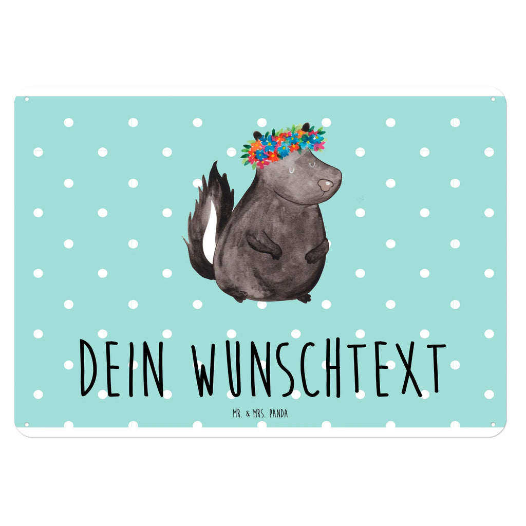 Personalisiertes Blechschild Stinktier Blumenmaedchen Blechschild, Metallschild, Geschenk Schild, Schild, Magnet-Metall-Schild, Deko Schild, Wandschild, Wand-Dekoration, Türschild, Stinktier, Skunk, Wildtier, Raubtier, Stinker, Stinki, Yoga, Namaste, Lebe, Liebe, Lache