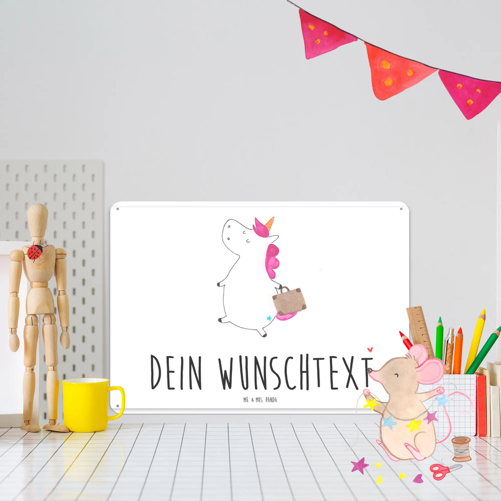 Personalisiertes Blechschild Einhorn Koffer Blechschild, Metallschild, Geschenk Schild, Schild, Magnet-Metall-Schild, Deko Schild, Wandschild, Wand-Dekoration, Türschild, Einhorn, Einhörner, Einhorn Deko, Unicorn, unicorn, Koffer, Verreisen, Reise, Gepäck, Abenteuer, Erwachsen, Kind, albern, Spaß, lustig, witzig