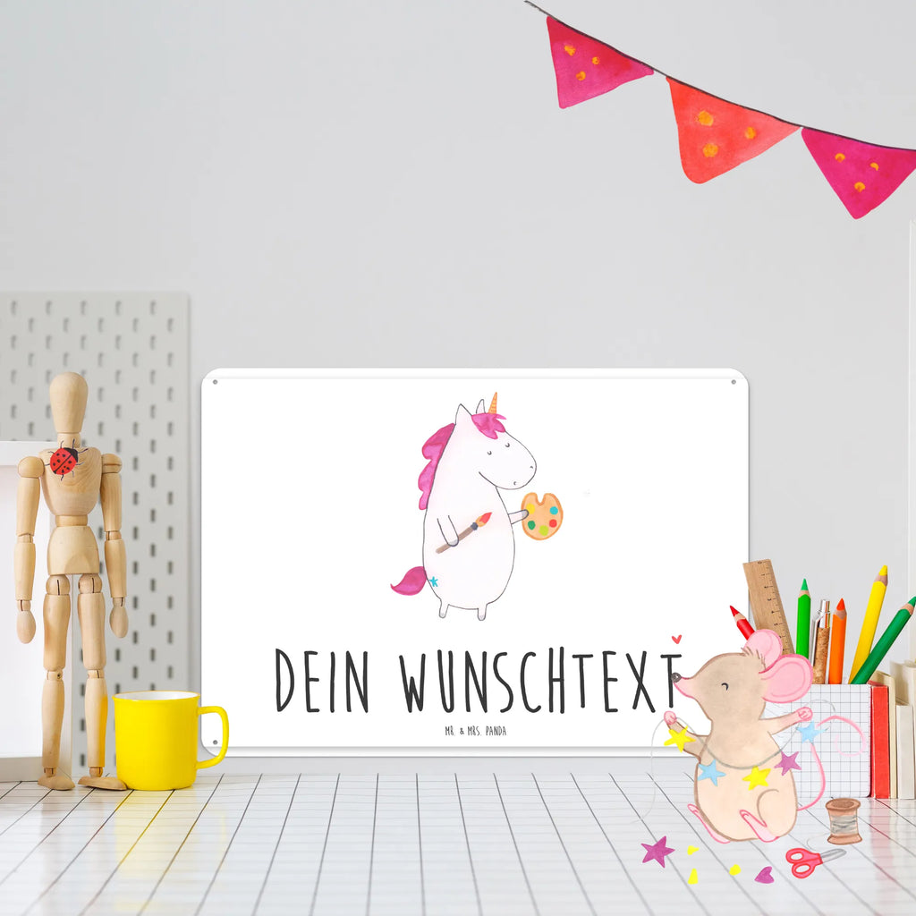 Personalisiertes Blechschild Einhorn Künstler Blechschild, Metallschild, Geschenk Schild, Schild, Magnet-Metall-Schild, Deko Schild, Wandschild, Wand-Dekoration, Türschild, Einhorn, Einhörner, Einhorn Deko, Unicorn, Englisch, Künstler, Artist, Malen, Zeichnen, Welt, Farbe, Stift, Pinsel, Geschenk, Maler