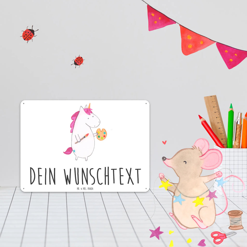 Personalisiertes Blechschild Einhorn Künstler Blechschild, Metallschild, Geschenk Schild, Schild, Magnet-Metall-Schild, Deko Schild, Wandschild, Wand-Dekoration, Türschild, Einhorn, Einhörner, Einhorn Deko, Unicorn, Englisch, Künstler, Artist, Malen, Zeichnen, Welt, Farbe, Stift, Pinsel, Geschenk, Maler