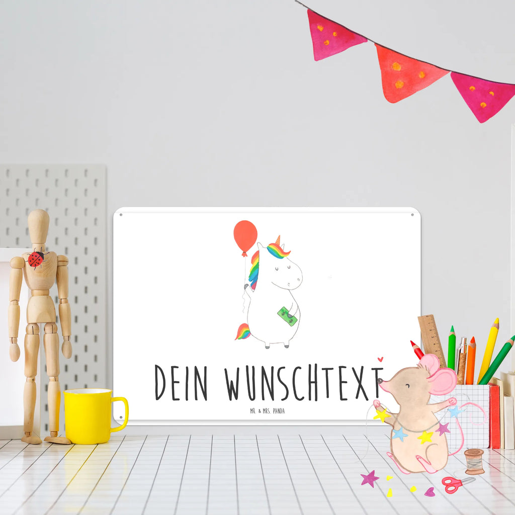 Personalisiertes Blechschild Einhorn Luftballon Blechschild, Metallschild, Geschenk Schild, Schild, Magnet-Metall-Schild, Deko Schild, Wandschild, Wand-Dekoration, Türschild, Einhorn, Einhörner, Einhorn Deko, Pegasus, Unicorn, Luftballon, Geld, Lebenslust, Freude, Geschenk, Freundin