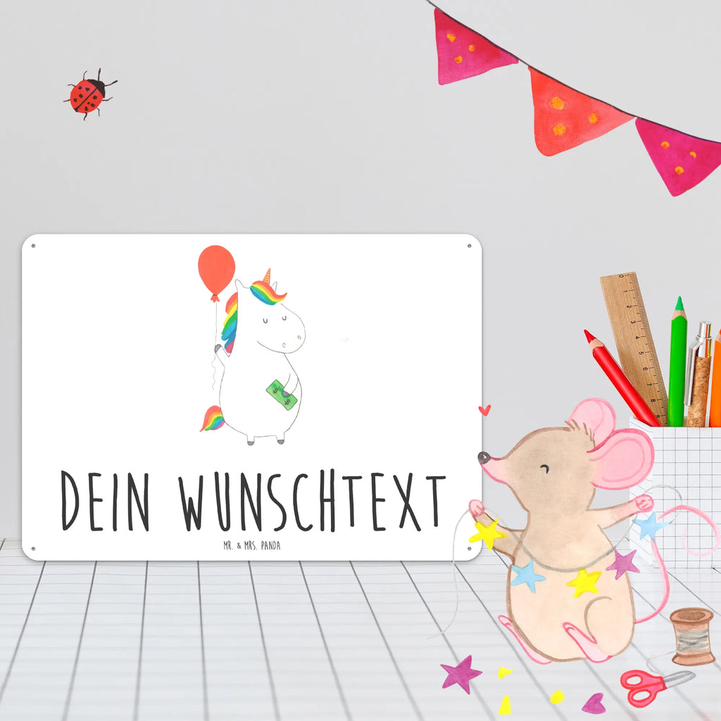 Personalisiertes Blechschild Einhorn Luftballon Blechschild, Metallschild, Geschenk Schild, Schild, Magnet-Metall-Schild, Deko Schild, Wandschild, Wand-Dekoration, Türschild, Einhorn, Einhörner, Einhorn Deko, Pegasus, Unicorn, Luftballon, Geld, Lebenslust, Freude, Geschenk, Freundin