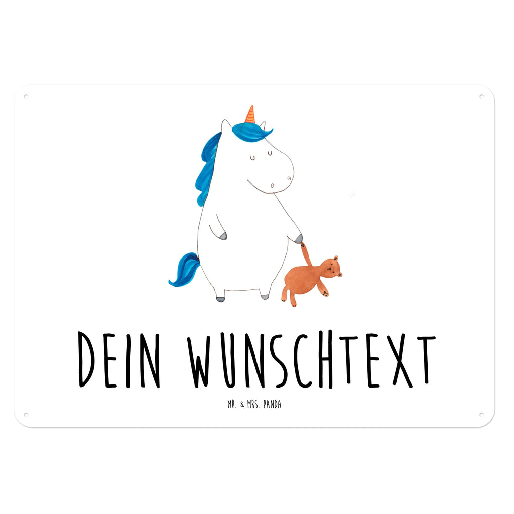 Personalisiertes Blechschild Einhorn Teddy Blechschild, Metallschild, Geschenk Schild, Schild, Magnet-Metall-Schild, Deko Schild, Wandschild, Wand-Dekoration, Türschild, Einhorn, Einhörner, Einhorn Deko, Pegasus, Unicorn, schlafen, gute Nacht, Single, Bett, Träumen, Freundin, Singleleben