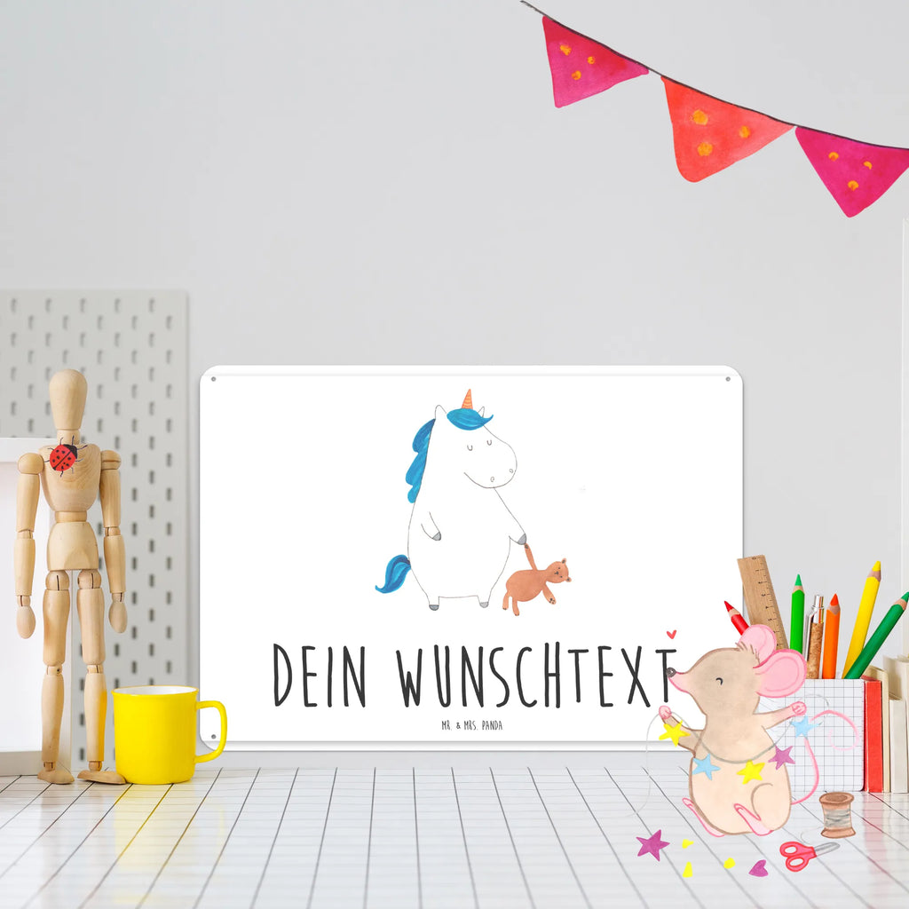 Personalisiertes Blechschild Einhorn Teddy Blechschild, Metallschild, Geschenk Schild, Schild, Magnet-Metall-Schild, Deko Schild, Wandschild, Wand-Dekoration, Türschild, Einhorn, Einhörner, Einhorn Deko, Pegasus, Unicorn, schlafen, gute Nacht, Single, Bett, Träumen, Freundin, Singleleben