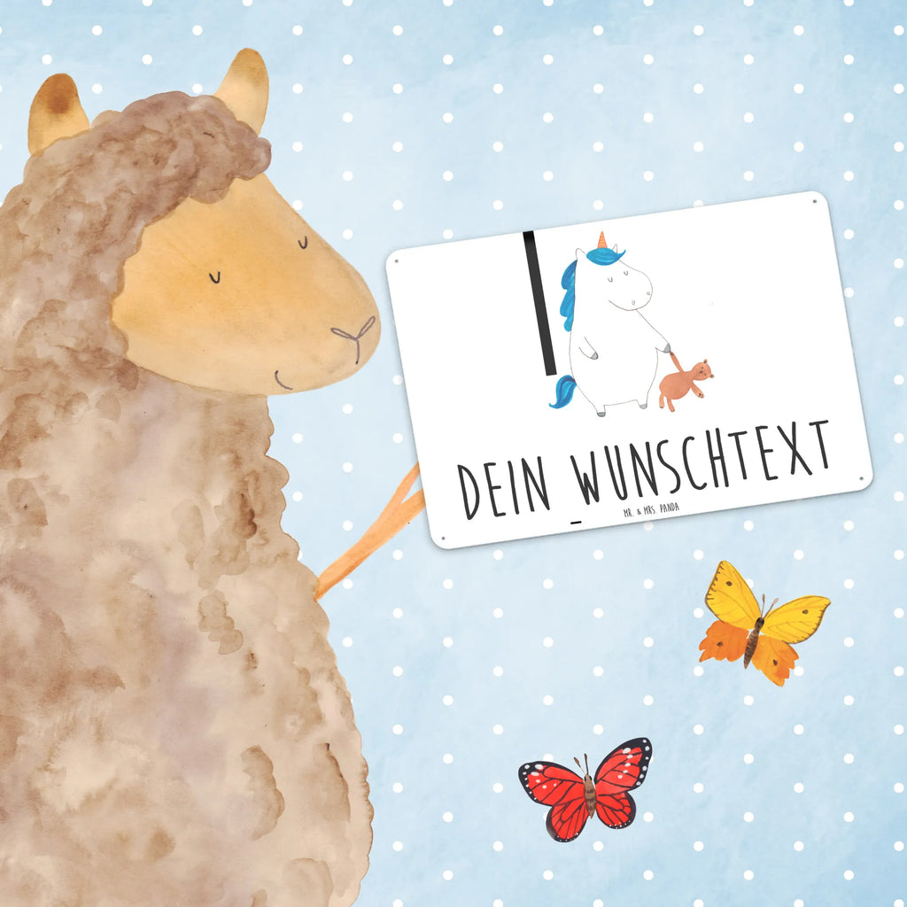 Personalisiertes Blechschild Einhorn Teddy Blechschild, Metallschild, Geschenk Schild, Schild, Magnet-Metall-Schild, Deko Schild, Wandschild, Wand-Dekoration, Türschild, Einhorn, Einhörner, Einhorn Deko, Pegasus, Unicorn, schlafen, gute Nacht, Single, Bett, Träumen, Freundin, Singleleben