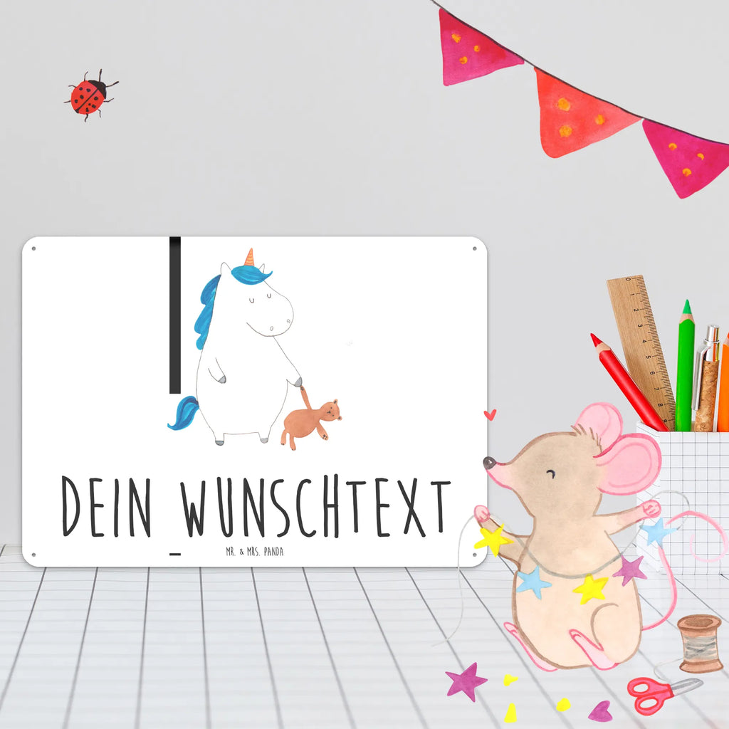 Personalisiertes Blechschild Einhorn Teddy Blechschild, Metallschild, Geschenk Schild, Schild, Magnet-Metall-Schild, Deko Schild, Wandschild, Wand-Dekoration, Türschild, Einhorn, Einhörner, Einhorn Deko, Pegasus, Unicorn, schlafen, gute Nacht, Single, Bett, Träumen, Freundin, Singleleben