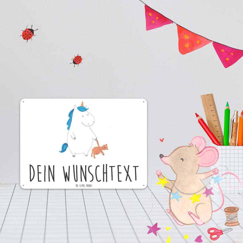 Personalisiertes Blechschild Einhorn Teddy Blechschild, Metallschild, Geschenk Schild, Schild, Magnet-Metall-Schild, Deko Schild, Wandschild, Wand-Dekoration, Türschild, Einhorn, Einhörner, Einhorn Deko, Pegasus, Unicorn, schlafen, gute Nacht, Single, Bett, Träumen, Freundin, Singleleben