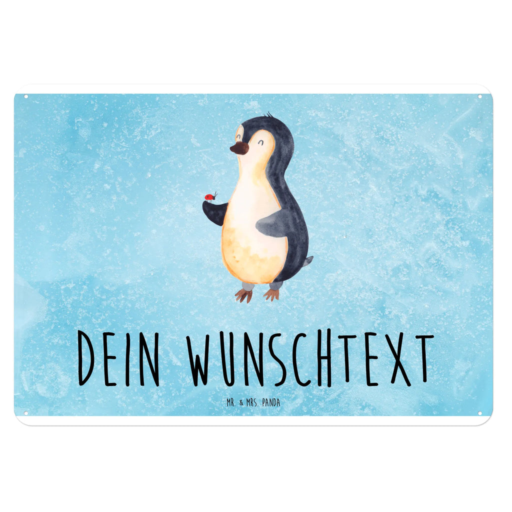 Personalisiertes Blechschild Pinguin Marienkäfer Blechschild, Metallschild, Geschenk Schild, Schild, Magnet-Metall-Schild, Deko Schild, Wandschild, Wand-Dekoration, Türschild, Pinguin, Pinguine, Marienkäfer, Liebe, Wunder, Glück, Freude, Lebensfreude