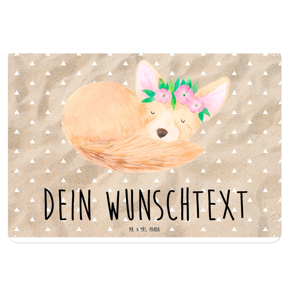 Personalisiertes Blechschild Wüstenfuchs Blumen Blechschild, Metallschild, Geschenk Schild, Schild, Magnet-Metall-Schild, Deko Schild, Wandschild, Wand-Dekoration, Türschild, Afrika, Wildtiere, Wüste, Wüstenfuchs, Blumen, Blumenkranz, Glücklich