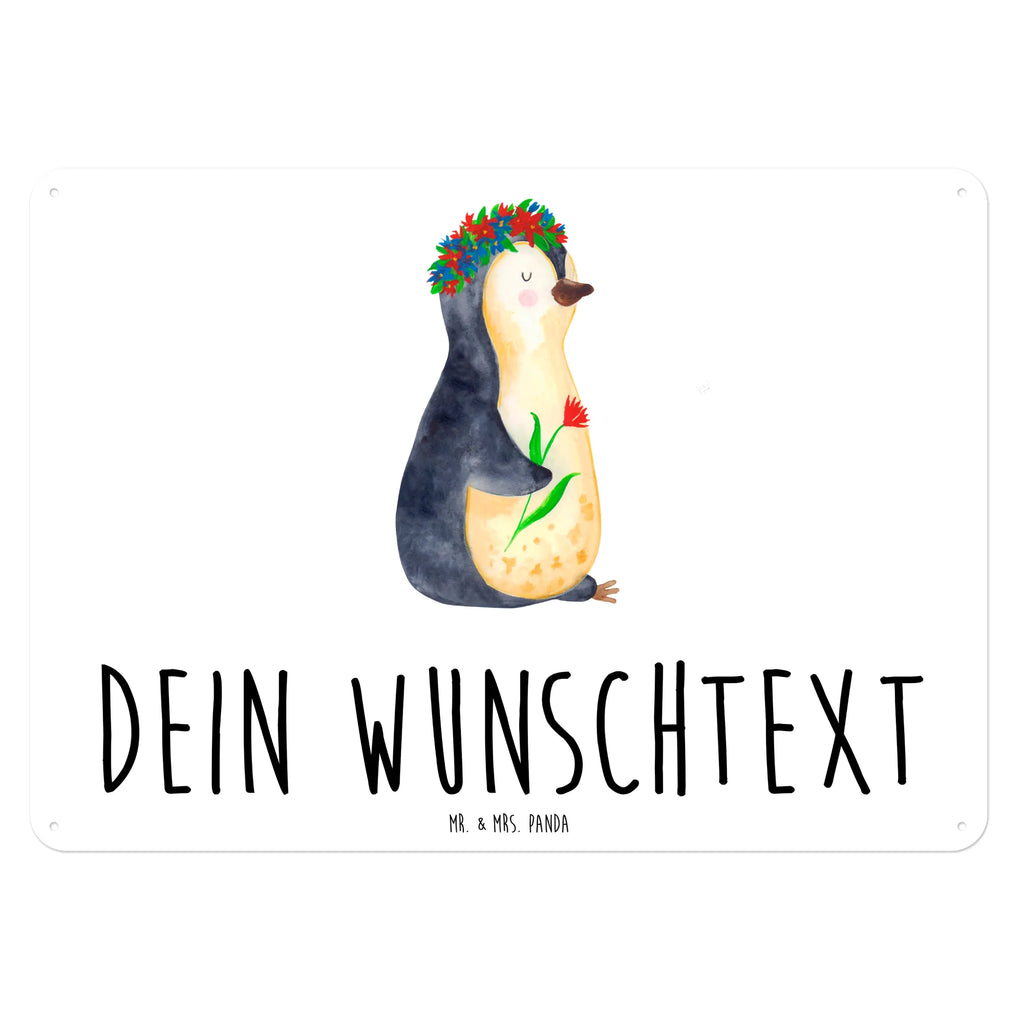 Personalisiertes Blechschild Pinguin Blumenkranz Blechschild, Metallschild, Geschenk Schild, Schild, Magnet-Metall-Schild, Deko Schild, Wandschild, Wand-Dekoration, Türschild, Pinguin, Pinguine, Blumenkranz, Universum, Leben, Wünsche, Ziele, Lebensziele, Motivation, Lebenslust, Liebeskummer, Geschenkidee