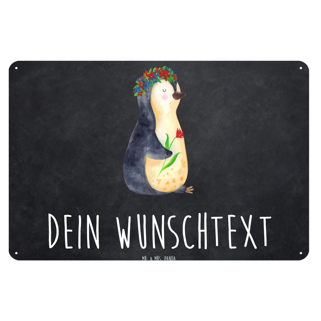 Personalisiertes Blechschild Pinguin Blumenkranz Blechschild, Metallschild, Geschenk Schild, Schild, Magnet-Metall-Schild, Deko Schild, Wandschild, Wand-Dekoration, Türschild, Pinguin, Pinguine, Blumenkranz, Universum, Leben, Wünsche, Ziele, Lebensziele, Motivation, Lebenslust, Liebeskummer, Geschenkidee