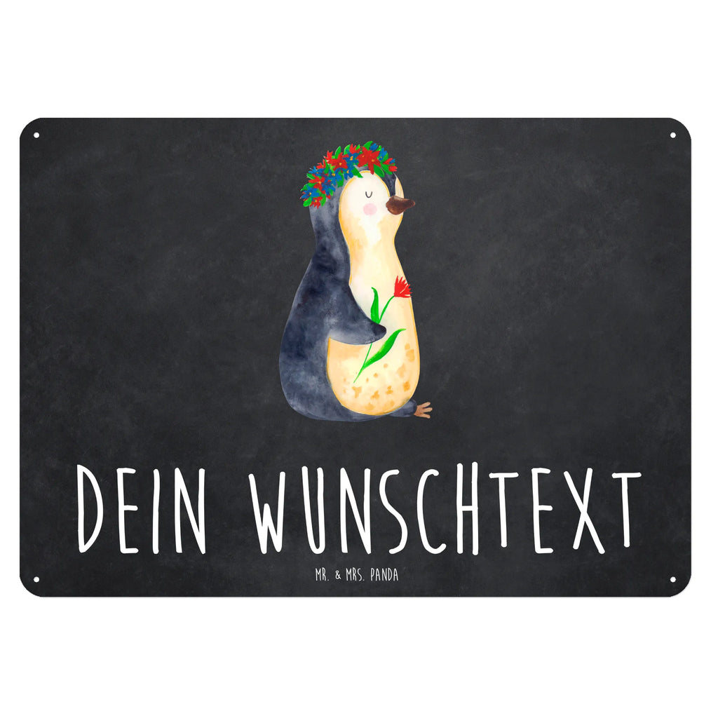 Personalisiertes Blechschild Pinguin Blumenkranz Blechschild, Metallschild, Geschenk Schild, Schild, Magnet-Metall-Schild, Deko Schild, Wandschild, Wand-Dekoration, Türschild, Pinguin, Pinguine, Blumenkranz, Universum, Leben, Wünsche, Ziele, Lebensziele, Motivation, Lebenslust, Liebeskummer, Geschenkidee