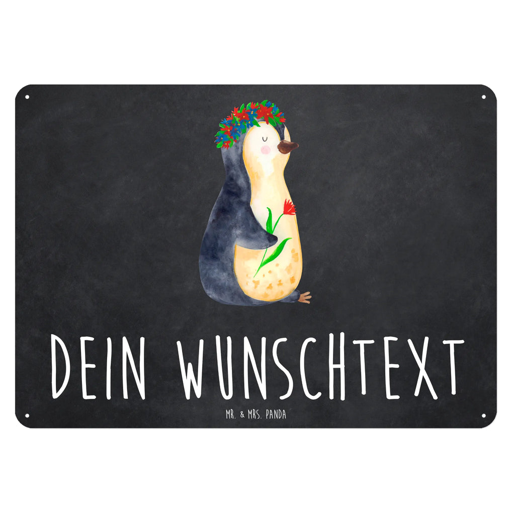 Personalisiertes Blechschild Pinguin Blumenkranz Blechschild, Metallschild, Geschenk Schild, Schild, Magnet-Metall-Schild, Deko Schild, Wandschild, Wand-Dekoration, Türschild, Pinguin, Pinguine, Blumenkranz, Universum, Leben, Wünsche, Ziele, Lebensziele, Motivation, Lebenslust, Liebeskummer, Geschenkidee