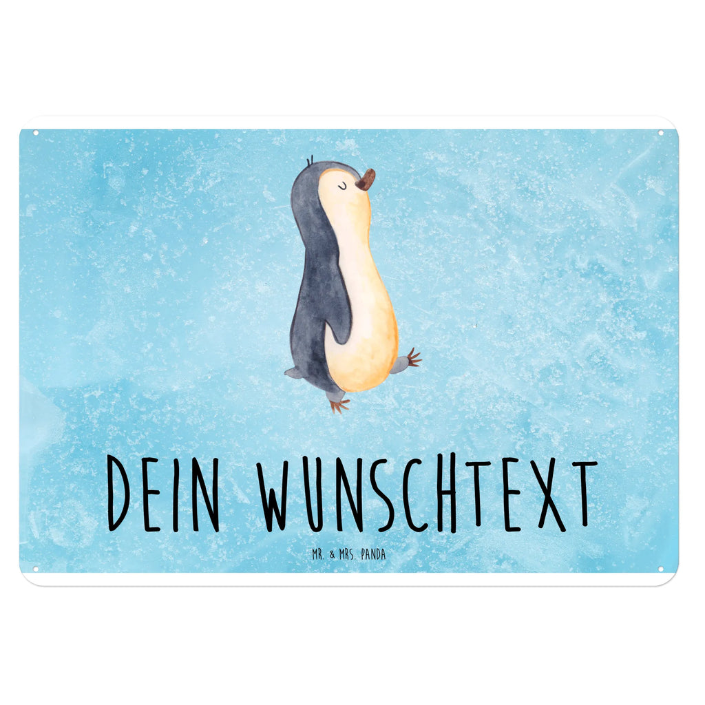 Personalisiertes Blechschild Pinguin marschierend Blechschild, Metallschild, Geschenk Schild, Schild, Magnet-Metall-Schild, Deko Schild, Wandschild, Wand-Dekoration, Türschild, Pinguin, Pinguine, Frühaufsteher, Langschläfer, Bruder, Schwester, Familie