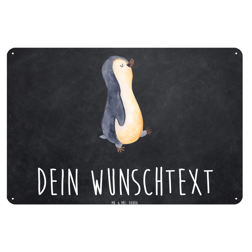 Personalisiertes Blechschild Pinguin marschierend Blechschild, Metallschild, Geschenk Schild, Schild, Magnet-Metall-Schild, Deko Schild, Wandschild, Wand-Dekoration, Türschild, Pinguin, Pinguine, Frühaufsteher, Langschläfer, Bruder, Schwester, Familie