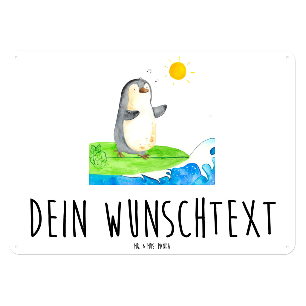 Personalisiertes Blechschild Pinguin Surfer Blechschild, Metallschild, Geschenk Schild, Schild, Magnet-Metall-Schild, Deko Schild, Wandschild, Wand-Dekoration, Türschild, Pinguin, Pinguine, surfen, Surfer, Hawaii, Urlaub, Wellen, Wellen reiten, Portugal