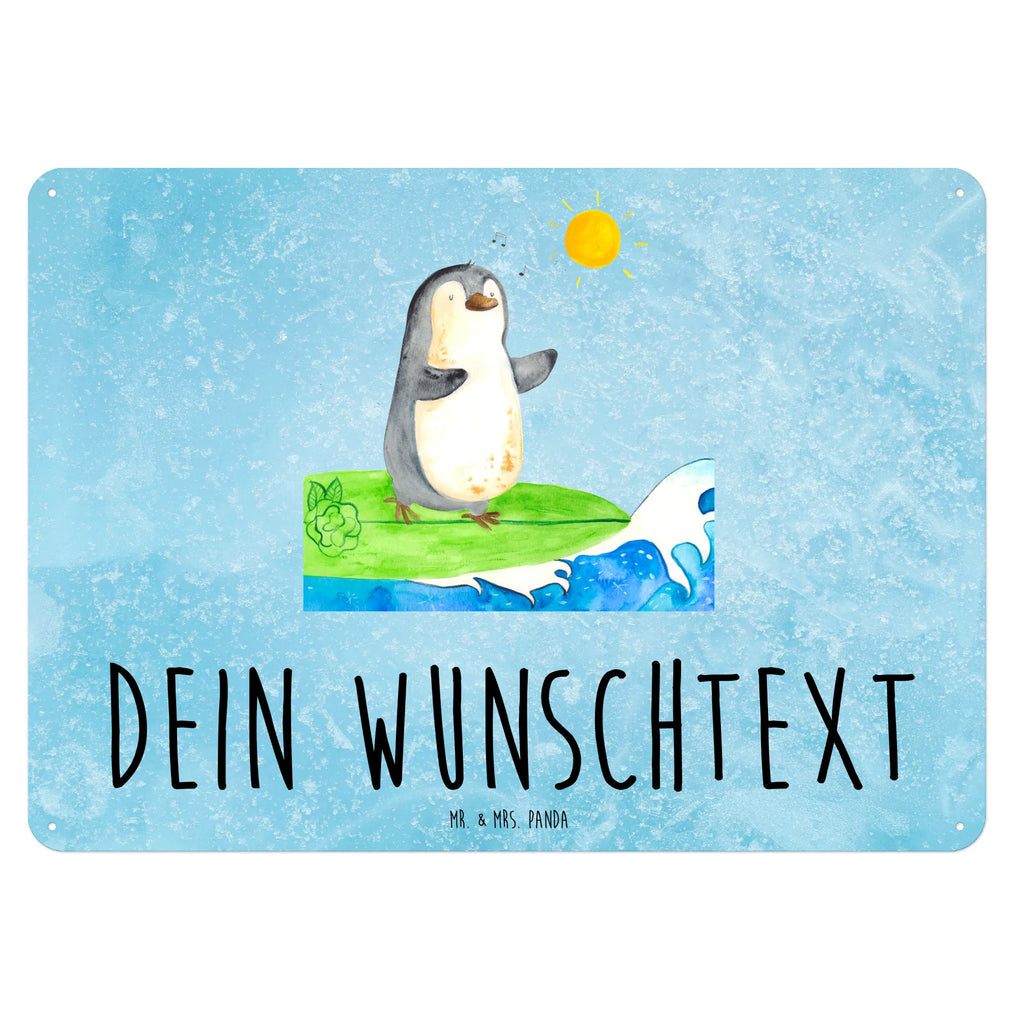 Personalisiertes Blechschild Pinguin Surfer Blechschild, Metallschild, Geschenk Schild, Schild, Magnet-Metall-Schild, Deko Schild, Wandschild, Wand-Dekoration, Türschild, Pinguin, Pinguine, surfen, Surfer, Hawaii, Urlaub, Wellen, Wellen reiten, Portugal