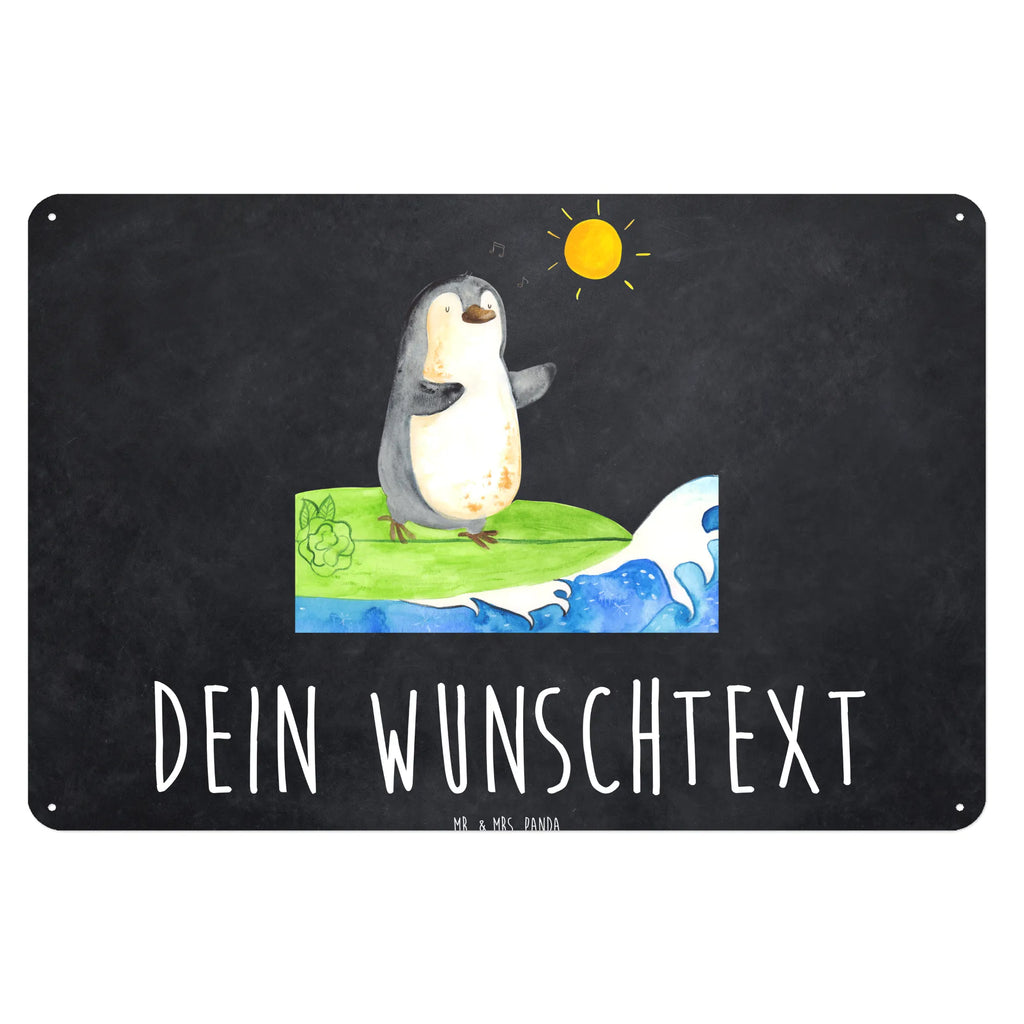 Personalisiertes Blechschild Pinguin Surfer Blechschild, Metallschild, Geschenk Schild, Schild, Magnet-Metall-Schild, Deko Schild, Wandschild, Wand-Dekoration, Türschild, Pinguin, Pinguine, surfen, Surfer, Hawaii, Urlaub, Wellen, Wellen reiten, Portugal