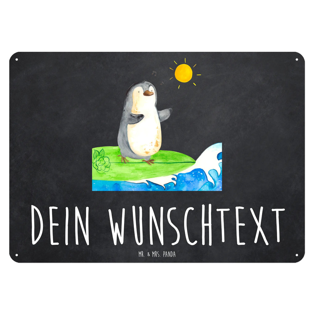 Personalisiertes Blechschild Pinguin Surfer Blechschild, Metallschild, Geschenk Schild, Schild, Magnet-Metall-Schild, Deko Schild, Wandschild, Wand-Dekoration, Türschild, Pinguin, Pinguine, surfen, Surfer, Hawaii, Urlaub, Wellen, Wellen reiten, Portugal