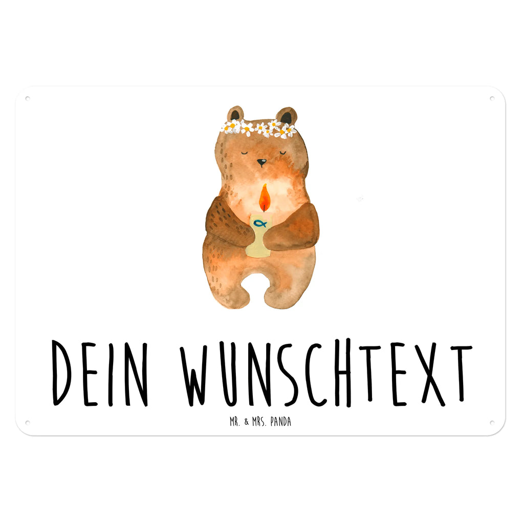 Personalisiertes Blechschild Bär Kommunion Blechschild, Metallschild, Geschenk Schild, Schild, Magnet-Metall-Schild, Deko Schild, Wandschild, Wand-Dekoration, Türschild, Bär, Teddy, Teddybär, Kommunion, Gottes Segen, Taufkerze, katholisch