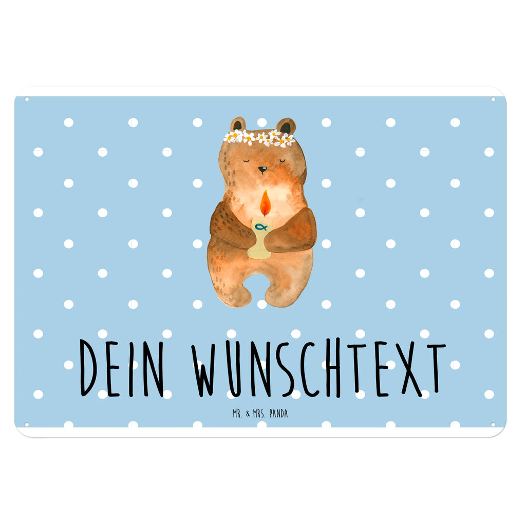 Personalisiertes Blechschild Bär Kommunion Blechschild, Metallschild, Geschenk Schild, Schild, Magnet-Metall-Schild, Deko Schild, Wandschild, Wand-Dekoration, Türschild, Bär, Teddy, Teddybär, Kommunion, Gottes Segen, Taufkerze, katholisch