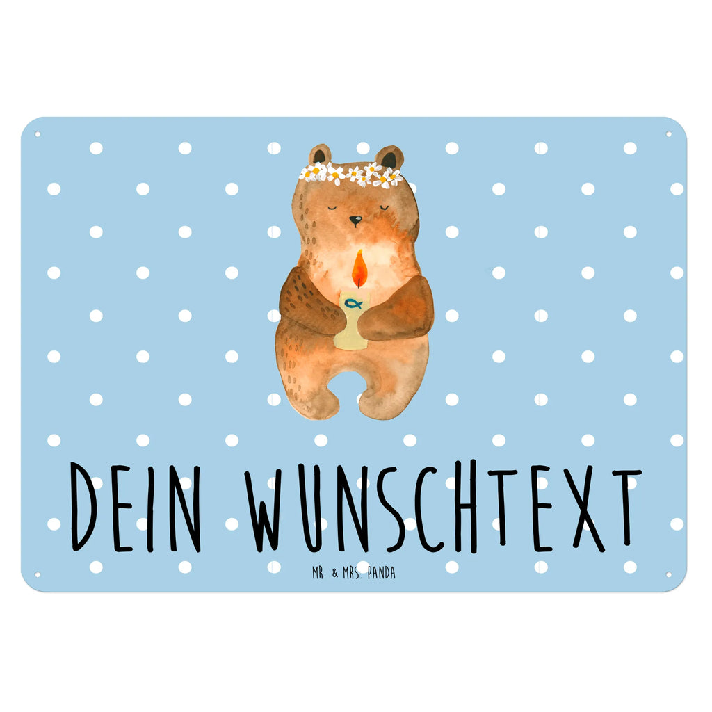 Personalisiertes Blechschild Bär Kommunion Blechschild, Metallschild, Geschenk Schild, Schild, Magnet-Metall-Schild, Deko Schild, Wandschild, Wand-Dekoration, Türschild, Bär, Teddy, Teddybär, Kommunion, Gottes Segen, Taufkerze, katholisch