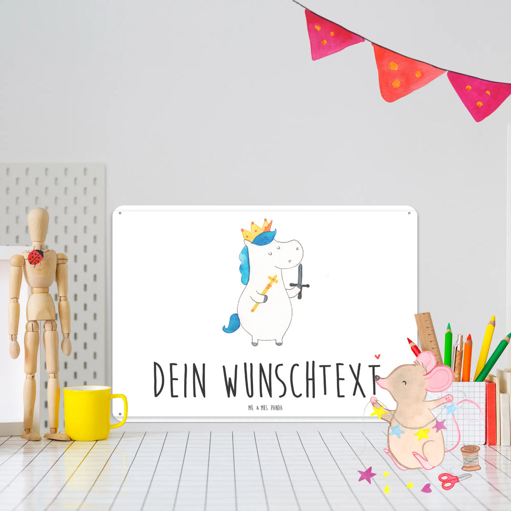 Personalisiertes Blechschild Einhorn König mit Schwert Blechschild, Metallschild, Geschenk Schild, Schild, Magnet-Metall-Schild, Deko Schild, Wandschild, Wand-Dekoration, Türschild, Einhorn, Einhörner, Einhorn Deko, Unicorn, König, Ritter, Mittelalter