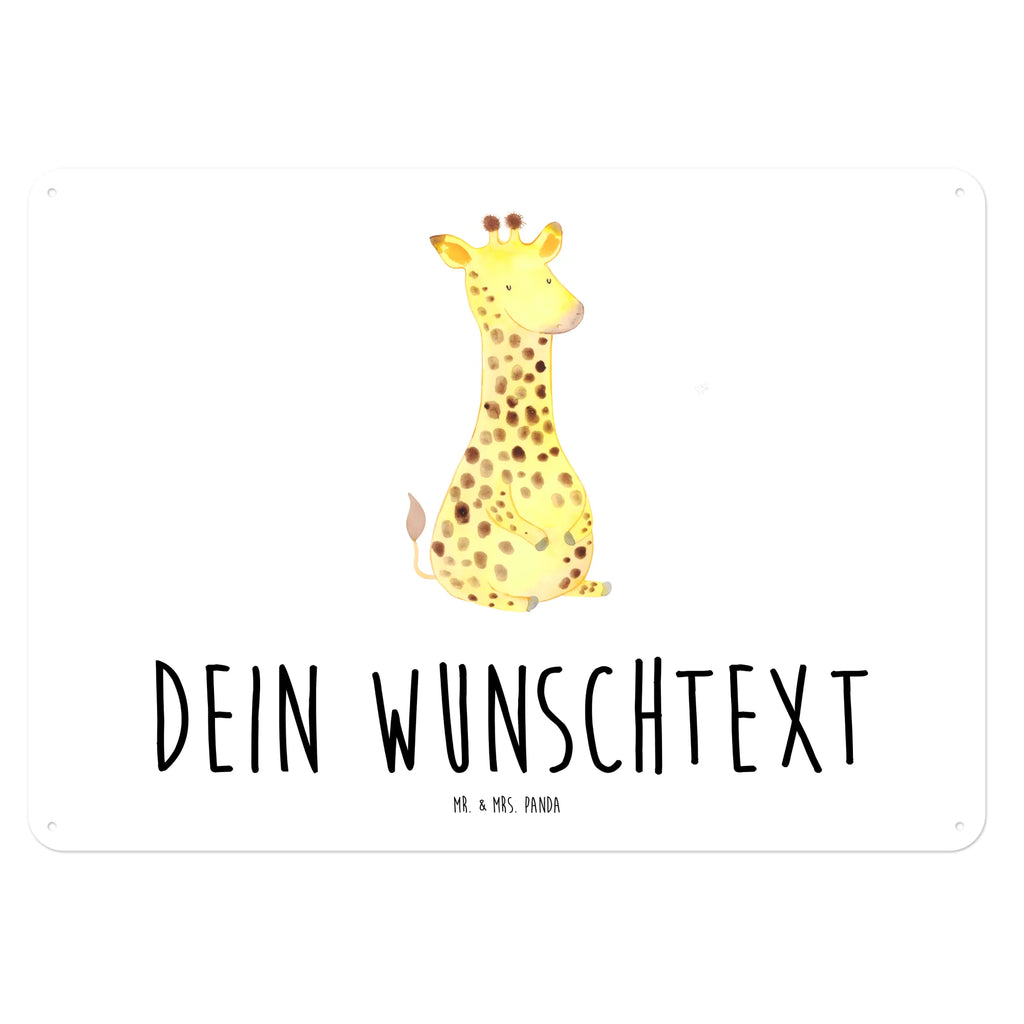 Personalisiertes Blechschild Giraffe Zufrieden Blechschild, Metallschild, Geschenk Schild, Schild, Magnet-Metall-Schild, Deko Schild, Wandschild, Wand-Dekoration, Türschild, Afrika, Wildtiere, Giraffe, Zufrieden, Glück, Abenteuer