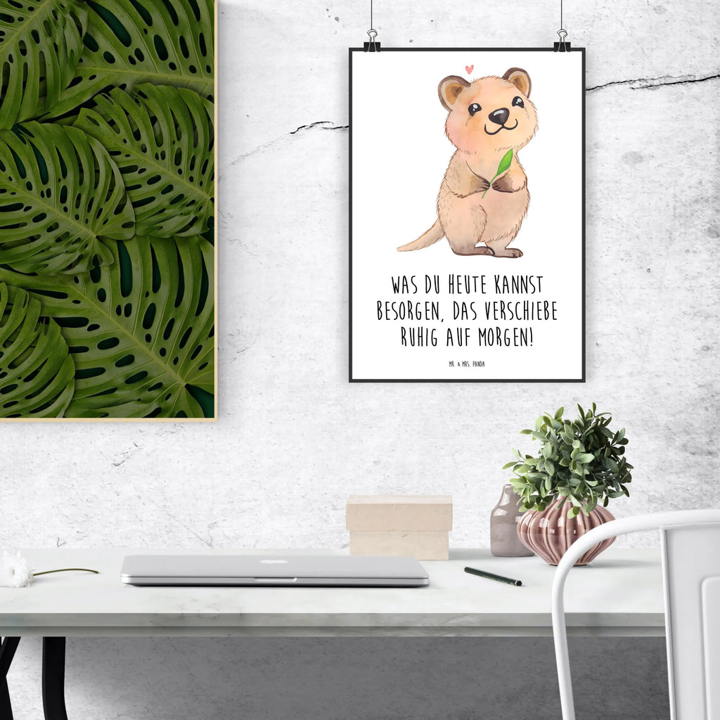 Poster Quokka Happy Poster, Wandposter, Bild, Wanddeko, Küchenposter, Kinderposter, Wanddeko Bild, Raumdekoration, Wanddekoration, Handgemaltes Poster, Mr. & Mrs. Panda Poster, Designposter, Kunstdruck, Posterdruck, Tiermotive, Gute Laune, lustige Sprüche, Tiere, Quokka, Verschieben, Aufschieberitis, Lustiger Spruch, Niedliches Tier, Dinge erledigen