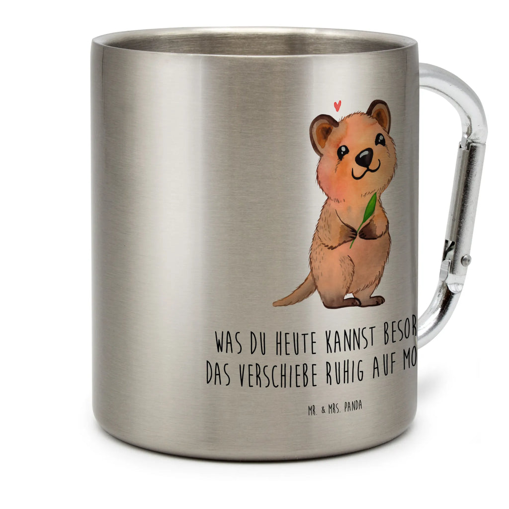 Edelstahlbecher Quokka Happy Edelstahltasse, Karabiner, Edelstahlbecher, Outdoor, Camping, Tasse, Becher, Tiermotive, Gute Laune, lustige Sprüche, Tiere, Quokka, Verschieben, Aufschieberitis, Lustiger Spruch, Niedliches Tier, Dinge erledigen