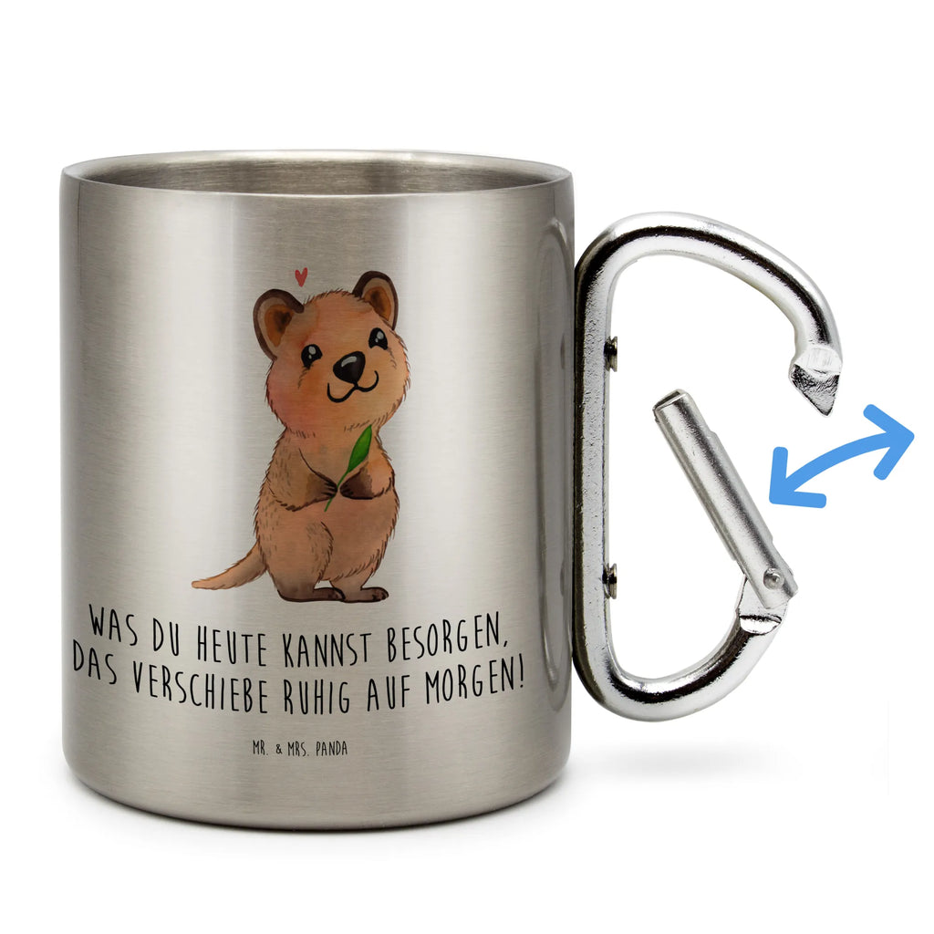 Edelstahlbecher Quokka Happy Edelstahltasse, Karabiner, Edelstahlbecher, Outdoor, Camping, Tasse, Becher, Tiermotive, Gute Laune, lustige Sprüche, Tiere, Quokka, Verschieben, Aufschieberitis, Lustiger Spruch, Niedliches Tier, Dinge erledigen