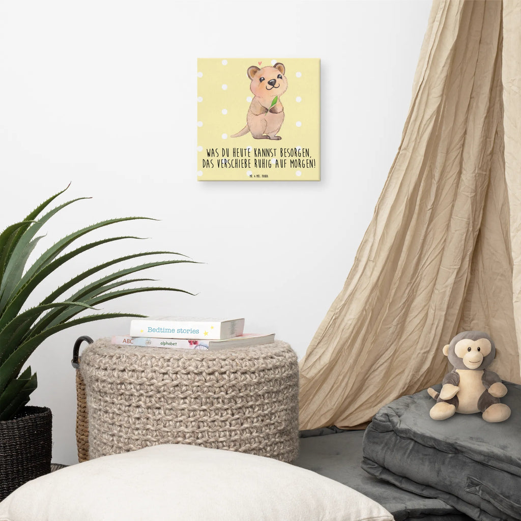 Canvas picture Quokka Happy Leinwand, Bild, Kunstdruck, Wanddeko, Dekoration, Tiermotive, Gute Laune, lustige Sprüche, Tiere, Quokka, Verschieben, Aufschieberitis, Lustiger Spruch, Niedliches Tier, Dinge erledigen