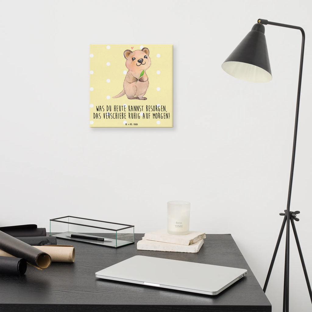 Canvas picture Quokka Happy Leinwand, Bild, Kunstdruck, Wanddeko, Dekoration, Tiermotive, Gute Laune, lustige Sprüche, Tiere, Quokka, Verschieben, Aufschieberitis, Lustiger Spruch, Niedliches Tier, Dinge erledigen