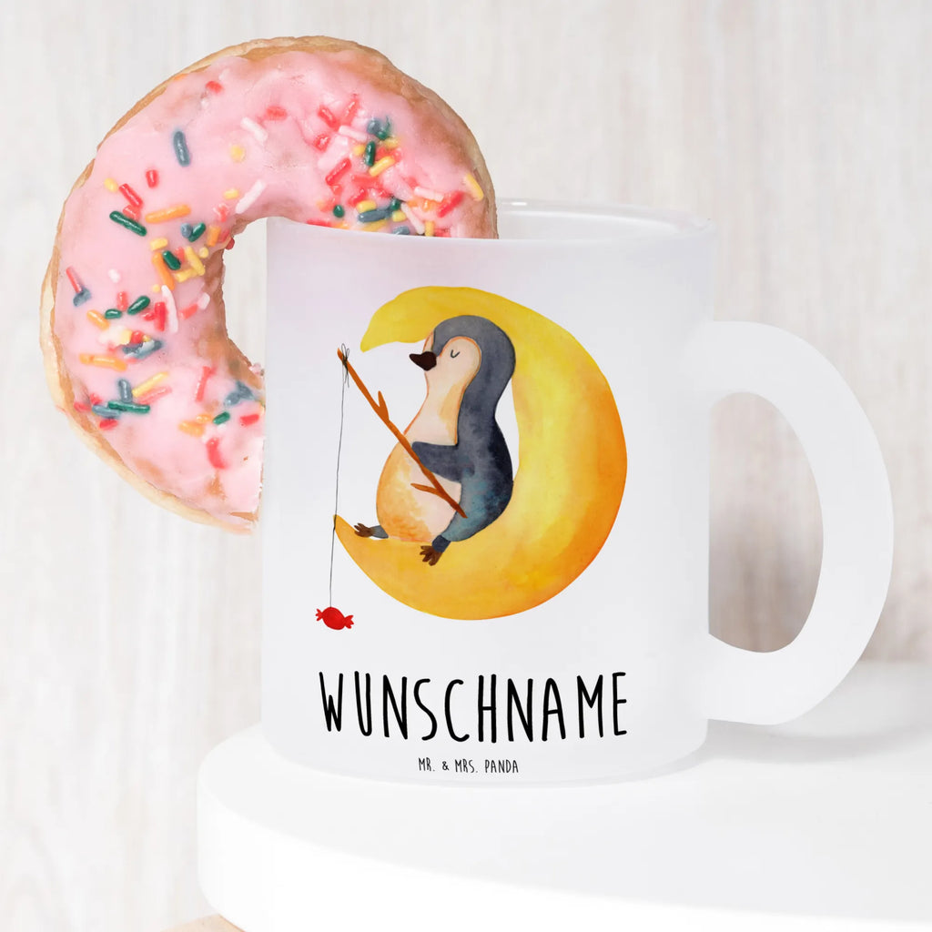 Personalisierte Teetasse Pinguin Mond Personalisierte Teetasse, Personalisiertes Teeglas, Personalisierter Teebecher, Personalisierte Glas Teetasse, Personalisierte Teetasse aus Glas, Teetasse mit Namen, Teeglas mit Namen, Teebecher mit Namen, Glas Teetasse mit Namen, Teetasse aus Glas mit Namen, Teetasse Wunschname, Teetasse selbst gestalten., Pinguin, Pinguine, Spruch, schlafen, Nachtruhe, Einschlafen, Schlafzimmer, Schlafstörungen, Gästezimmer