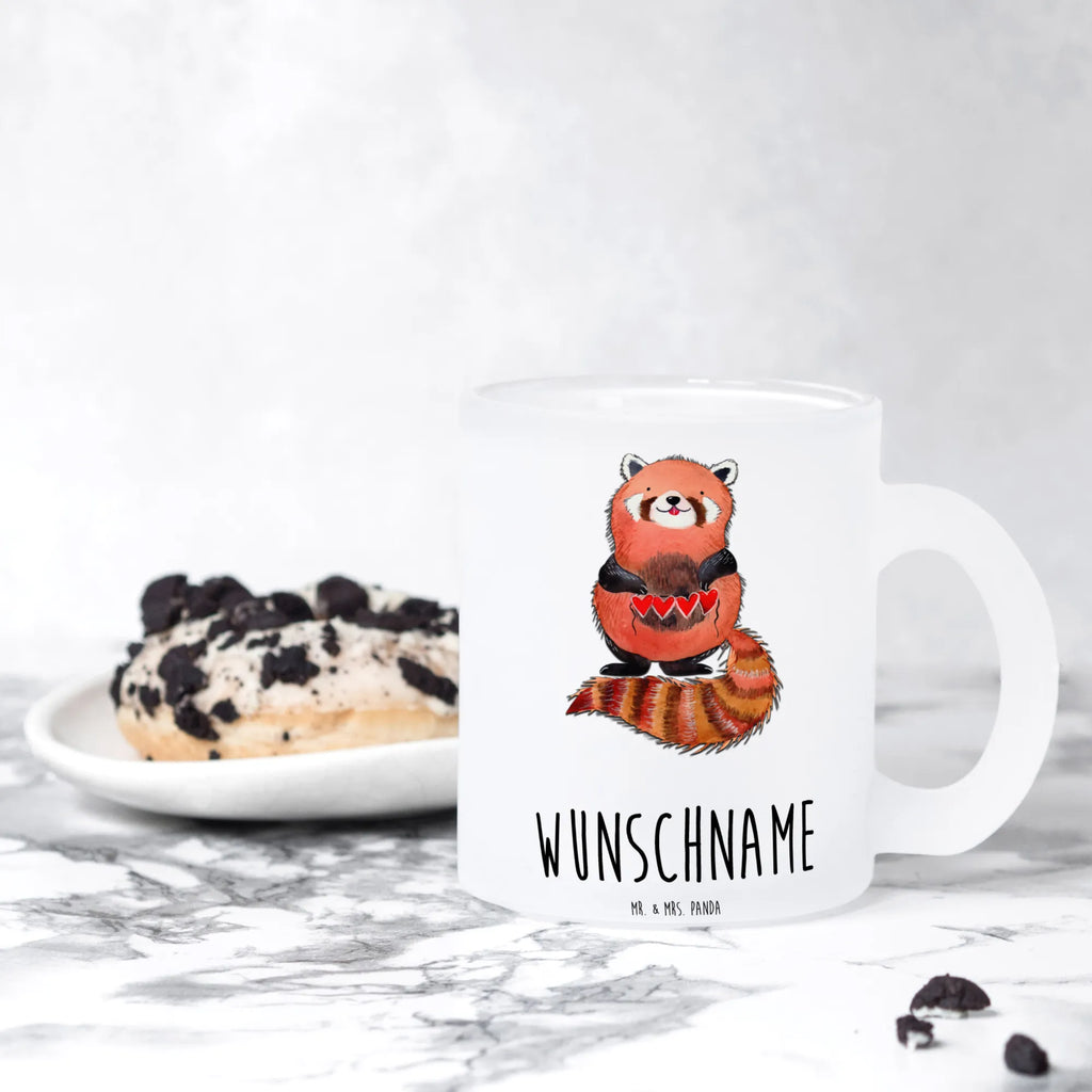 Personalisierte Teetasse Roter Panda Personalisierte Teetasse, Personalisiertes Teeglas, Personalisierter Teebecher, Personalisierte Glas Teetasse, Personalisierte Teetasse aus Glas, Teetasse mit Namen, Teeglas mit Namen, Teebecher mit Namen, Glas Teetasse mit Namen, Teetasse aus Glas mit Namen, Teetasse Wunschname, Teetasse selbst gestalten., Tiermotive, Gute Laune, lustige Sprüche, Tiere, Panda, Liebe, Rot, Herz, Liebling, Lieblingsmensch